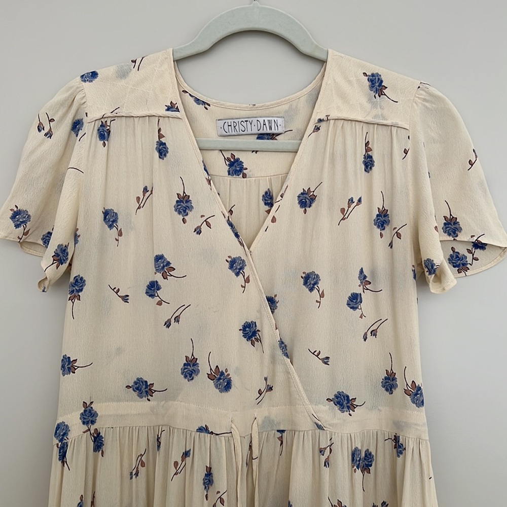 Christy Dawn Dawn dress, cream & blue floral, O/S one size